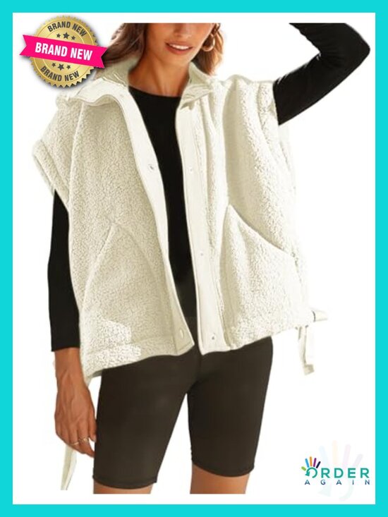 Jackets & Blazers - Womens Fleece Vest Casual Sleeveless Button Down Sherpa Jacket with Pockets